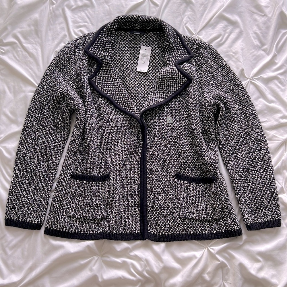 NWT Ann Taylor Sweater Blazer - Open Front in Black and White Tweed - Size M